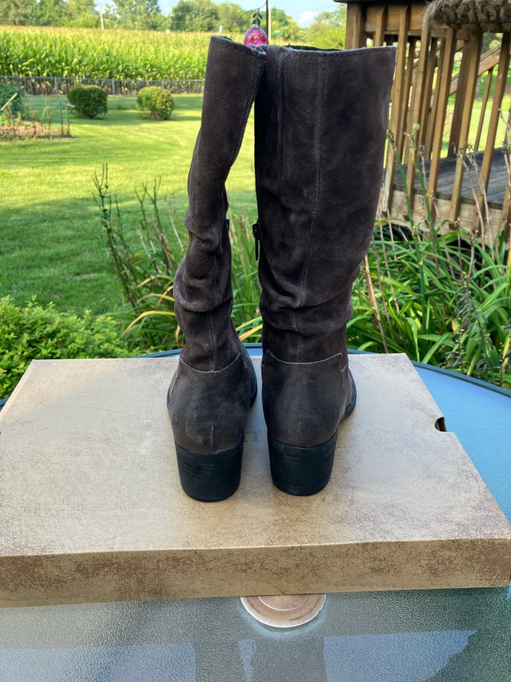 Born Women's Grey Distressed Suede Mid-Calf Zip Heeled Boots - Picture 3 of 6